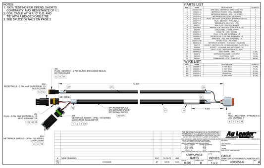 CABLE - AGXCEL FLOW METER/MOTOR DRIVER (6FT)